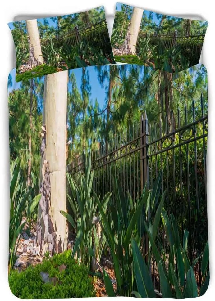 Duvet Set Off Gum Tree Fence Green Plants Bark Piles Corymbia Aparrerinja Next Duvet Queen Set 3 Pcs,1 Duvet Cover 90"X90" and 2 Pillowcases for Hotel Dorm Bedroom