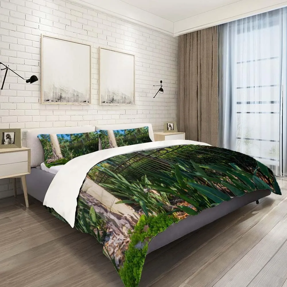 Duvet Set Off Gum Tree Fence Green Plants Bark Piles Corymbia Aparrerinja Next Duvet Queen Set 3 Pcs,1 Duvet Cover 90"X90" and 2 Pillowcases for Hotel Dorm Bedroom