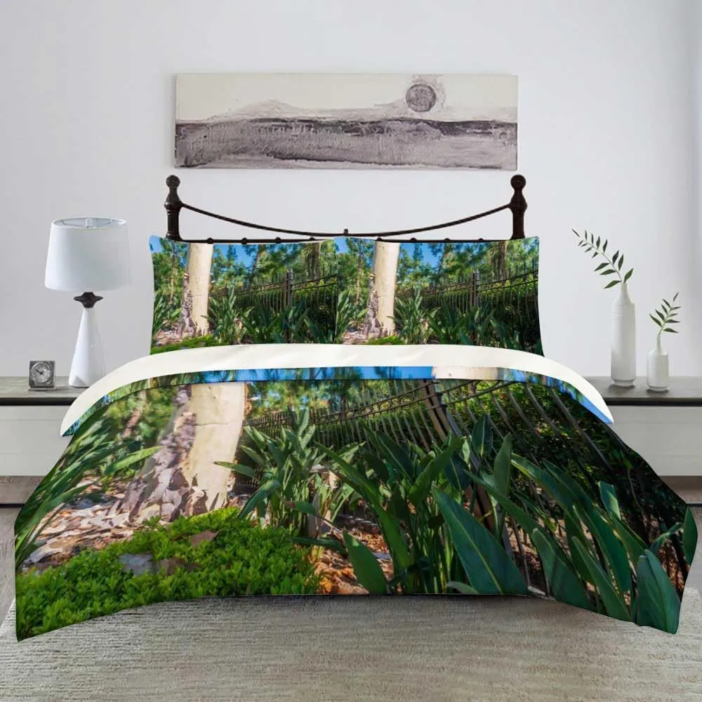 Duvet Set Off Gum Tree Fence Green Plants Bark Piles Corymbia Aparrerinja Next Duvet Queen Set 3 Pcs,1 Duvet Cover 90"X90" and 2 Pillowcases for Hotel Dorm Bedroom
