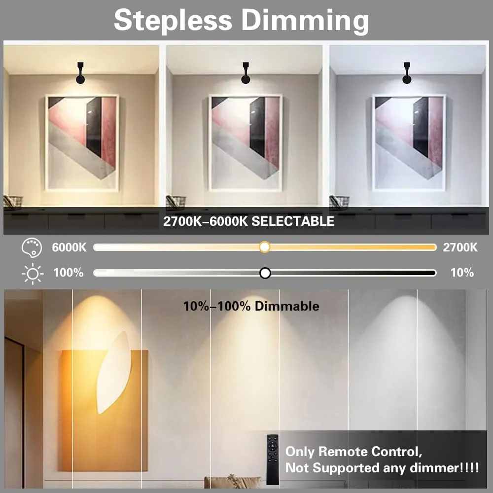 EAGLOD Zoomable 10W Track Light Heads,H Track Lighting Head with Remote,Stepless Dimming Bright LED Track Heads 2700K-6500K Adjustable,15°~60° Beam Angle for Home,Commercial,Artwork (Black, 2Pack)
