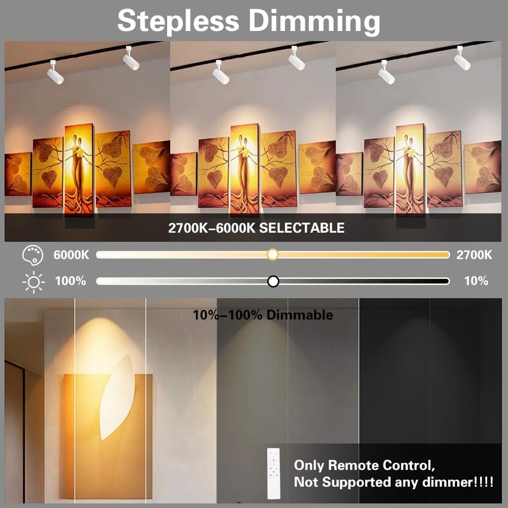 EAGLOD Zoomable 10W Track Light Heads,H Track Lighting Head with Remote,Stepless Dimming Bright LED Track Heads 2700K-6500K Adjustable,15°~60° Beam Angle for Home,Commercial,Artwork (White, 2Pack)