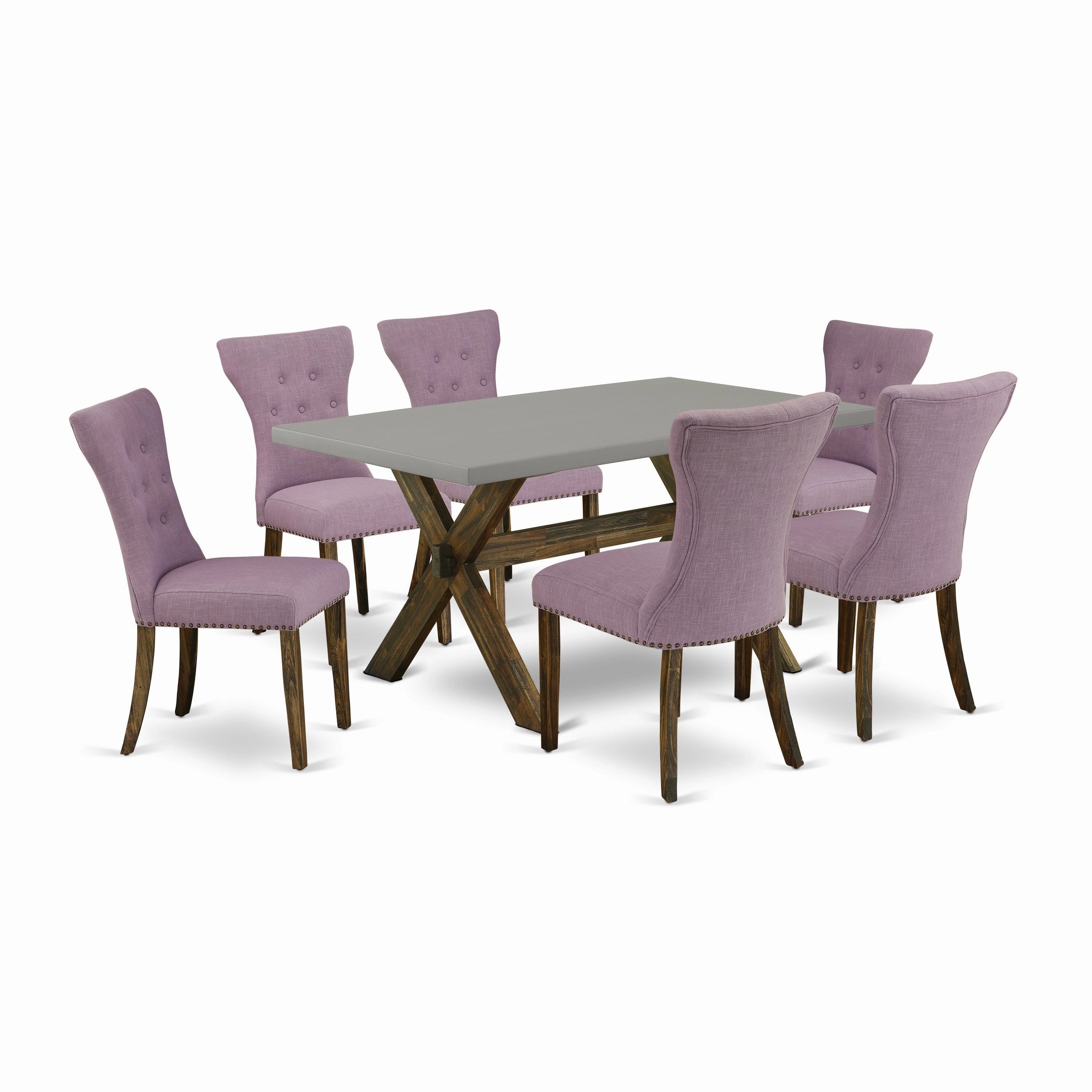 East West Furniture X796GA740-7 7 Piece Kitchen Table Set Consist of a Rectangle Dining Table with X-Legs and 6 Dahlia Linen Fabric Parson Dining Chairs, 36x60 Inch, Multi-Color