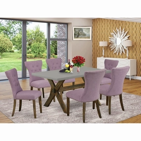 East West Furniture X796GA740-7 7 Piece Kitchen Table Set Consist of a Rectangle Dining Table with X-Legs and 6 Dahlia Linen Fabric Parson Dining Chairs, 36x60 Inch, Multi-Color