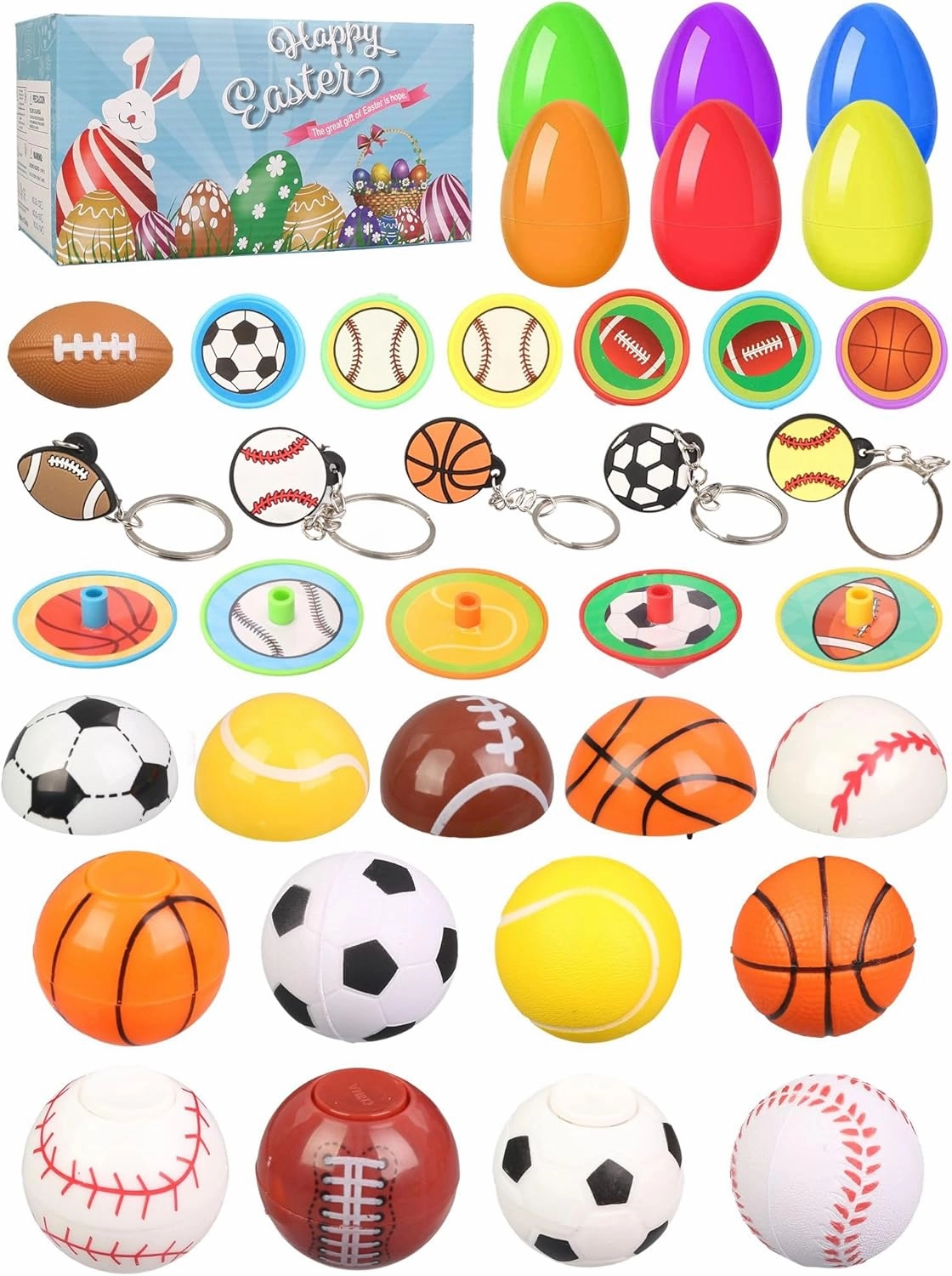 Easter Surprise Egg Toys - 32 Eggs with Balls Kids Party Favor School Classroom Prizes for Classmate Teens Boys Blind Mystery Box Fillers
