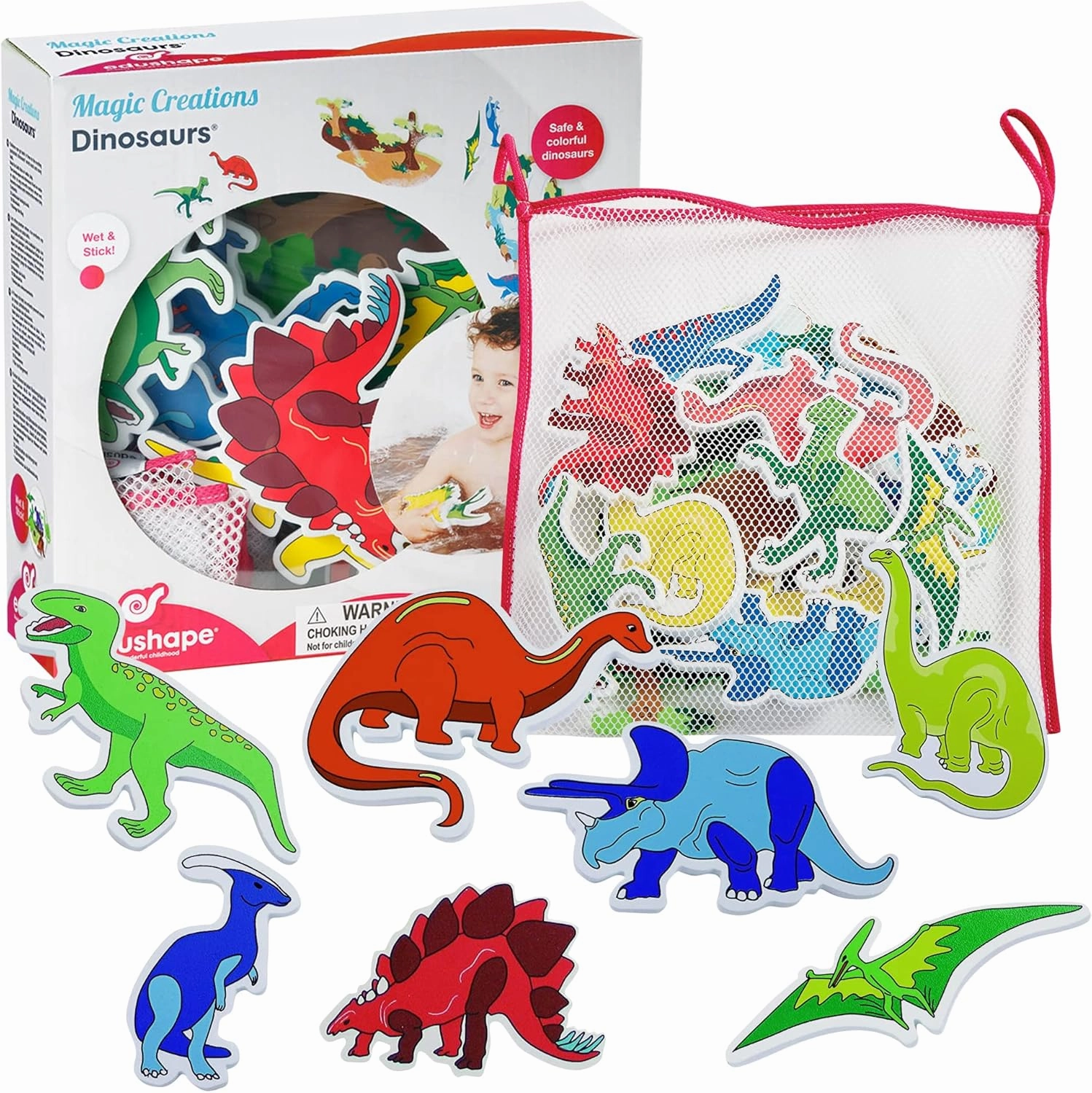 Edushape Magic Creations Foam Sticker Imaginative Bath Tub Activity Play Set, Dinosaurs