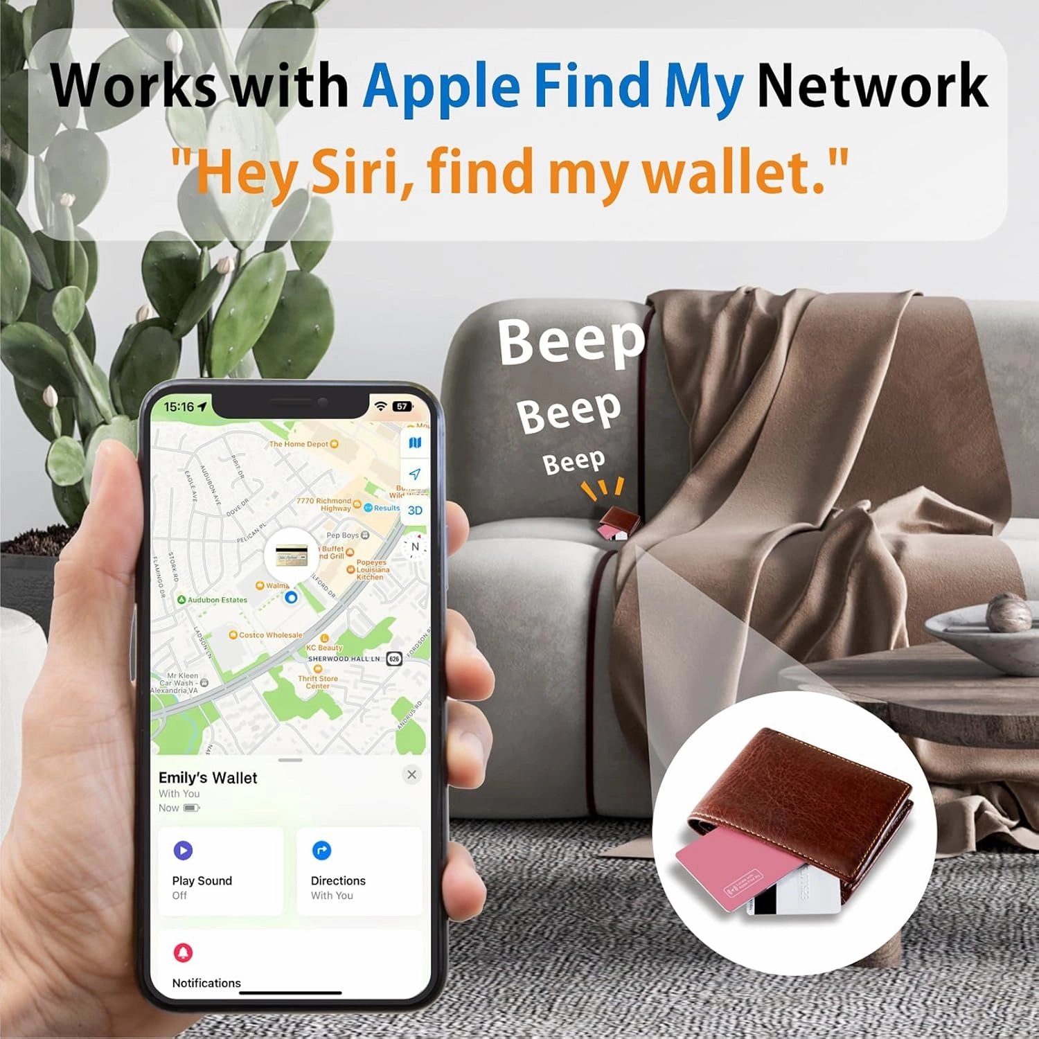 Eelexa Wallet Tracker Card, Rechargeable Thin Luggage Tracker, Works with Apple Find My (iOS Only), Item Finder for Wallet, Suitcase, ID Card, IP68 Waterproof, 2 Pack