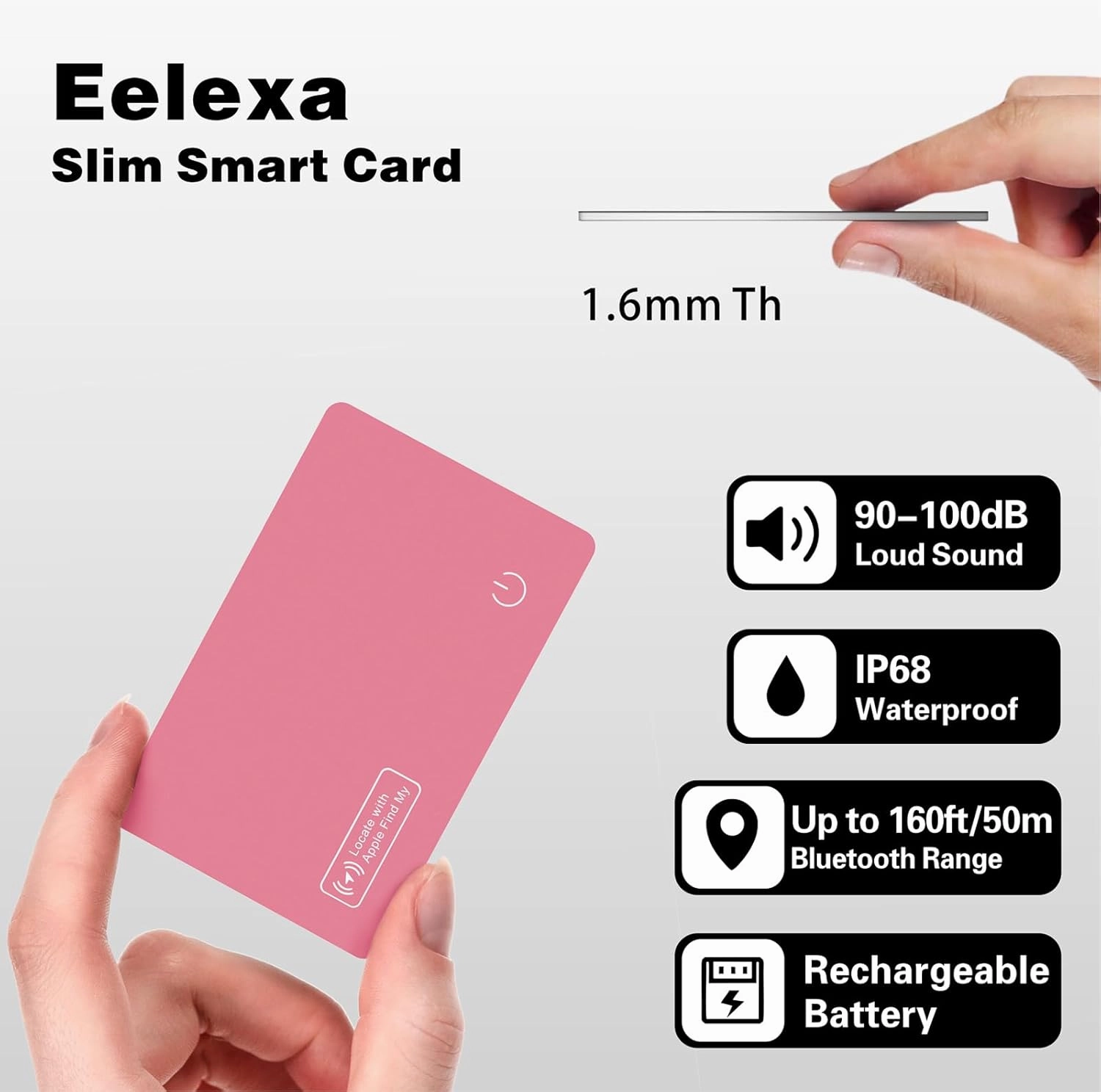 Eelexa Wallet Tracker Card, Rechargeable Thin Luggage Tracker, Works with Apple Find My (iOS Only), Item Finder for Wallet, Suitcase, ID Card, IP68 Waterproof, 2 Pack