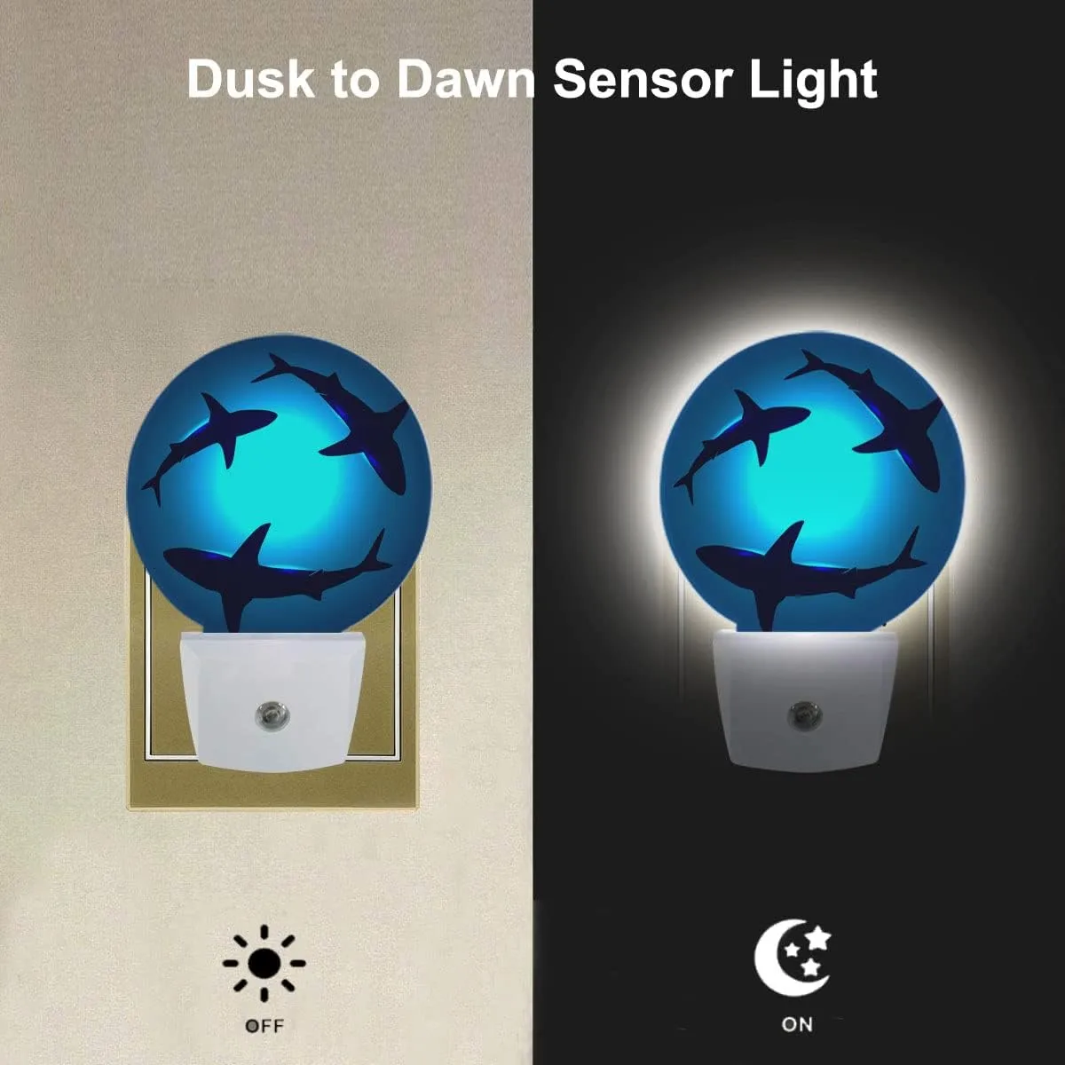 EKOBLA Shark Night Light Underwater Huge Shark Ocean Sea Night Lights Plug into Wall Auto Sensor Coastal Nautical Nightlights for Men Women Boys Girls Bathroom Decor