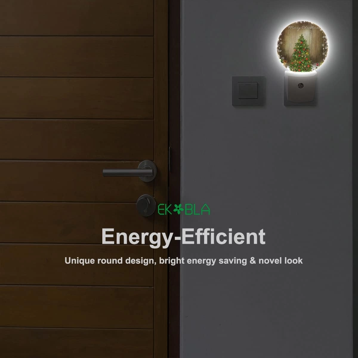 EKOBLA Winter Green Christmas Tree Night Lights Plug into Wall Holiday Presents Gift Boxes Snowflakes Night Lamp Auto Sensor LED Dusk to Dawn Light for Boys Girls Men Women