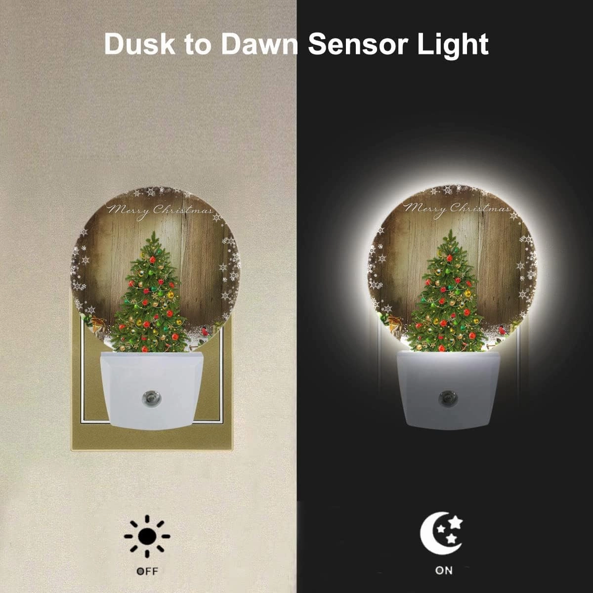 EKOBLA Winter Green Christmas Tree Night Lights Plug into Wall Holiday Presents Gift Boxes Snowflakes Night Lamp Auto Sensor LED Dusk to Dawn Light for Boys Girls Men Women