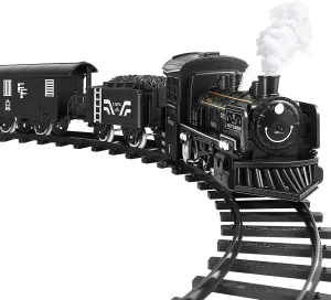 Electric Train Set for Kids- Battery- Powered Model Train with, Sounds& Lights Steam Locomotive Engine, Cargo Cars& Tracks- Christmas Train Sets for Under The Tree