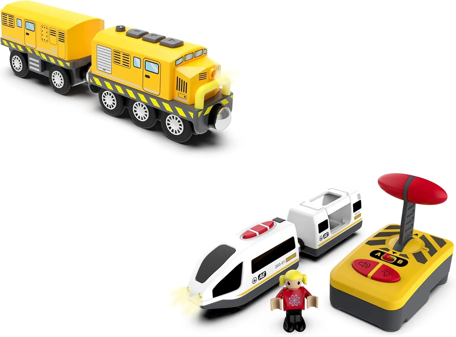 Electric Train Toy Set for Wooden Tracks, Motorized Train with Remote Control Train for Railway System Compatible with Thomas, Brio, Melissa and Doug