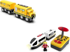 Electric Train Toy Set for Wooden Tracks, Motorized Train with Remote Control Train for Railway System Compatible with Thomas, Brio, Melissa and Doug