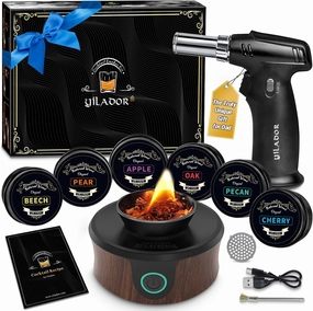 Electric Whiskey Smoker Kit with Torch, Father's Day Gifts for Dad, 6 Wood Chips, Infuse Smoky Flavors in Old Fashioned & Bourbon Cocktails, Unique Whiskey Gifts for Men, Husband (No Butane)