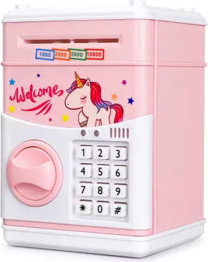 Electronic Unicorn Piggy Bank for Kids Cash Cartoon ATM Money Saver Bank for Kids with Password & Music Great Gift Toy for Kids Children (Pink Unicorn)