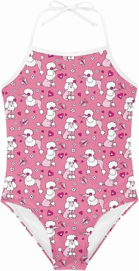 Elegant Pink Poodle Girls One Piece Swimsuits Beach Bathing Suit Little Kids Cute Quick Dry Swimwear 1-10 Years