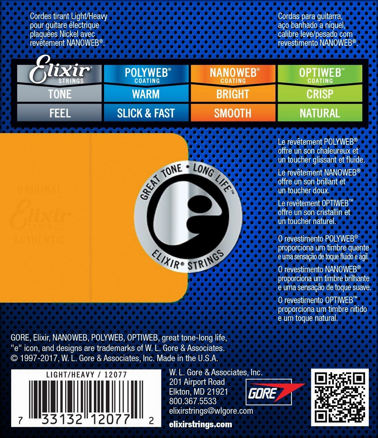 Elixir Strings, Electric Guitar Strings, Nickel Plated Steel with NANOWEB Coating, Longest-Lasting Bright Tone with Comfortable Feel, 6 String Set, Light/Heavy 10-52