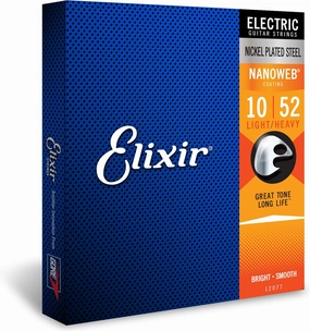 Elixir Strings, Electric Guitar Strings, Nickel Plated Steel with NANOWEB Coating, Longest-Lasting Bright Tone with Comfortable Feel, 6 String Set, Light/Heavy 10-52