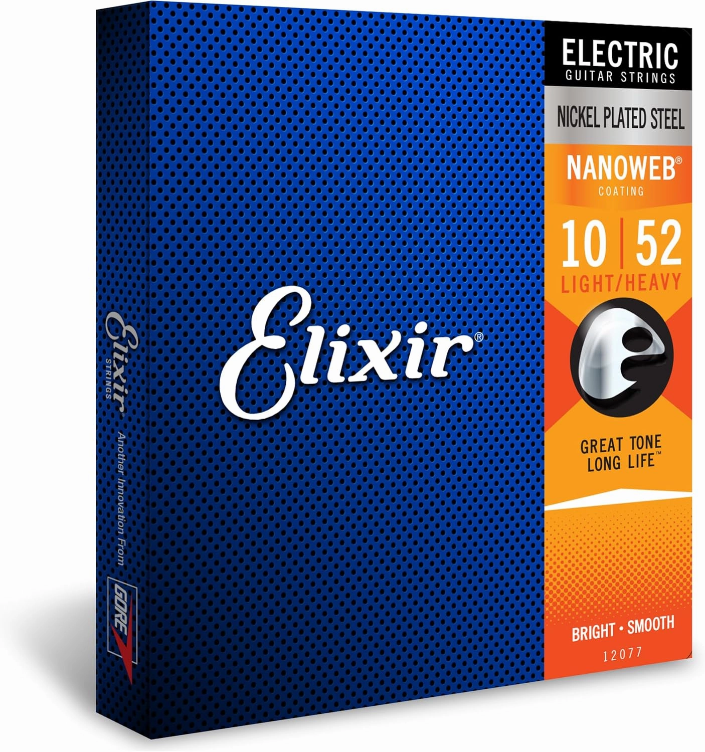 Elixir Strings, Electric Guitar Strings, Nickel Plated Steel with NANOWEB Coating, Longest-Lasting Bright Tone with Comfortable Feel, 6 String Set, Light/Heavy 10-52