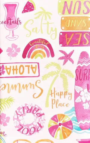 Elrene Home Fashions Summer Fun Hawaiian Beach and Pool Fun Vinyl Flannel Back Tablecloth (52x 90 Oblong), 52 inches x 90 inches Oblong