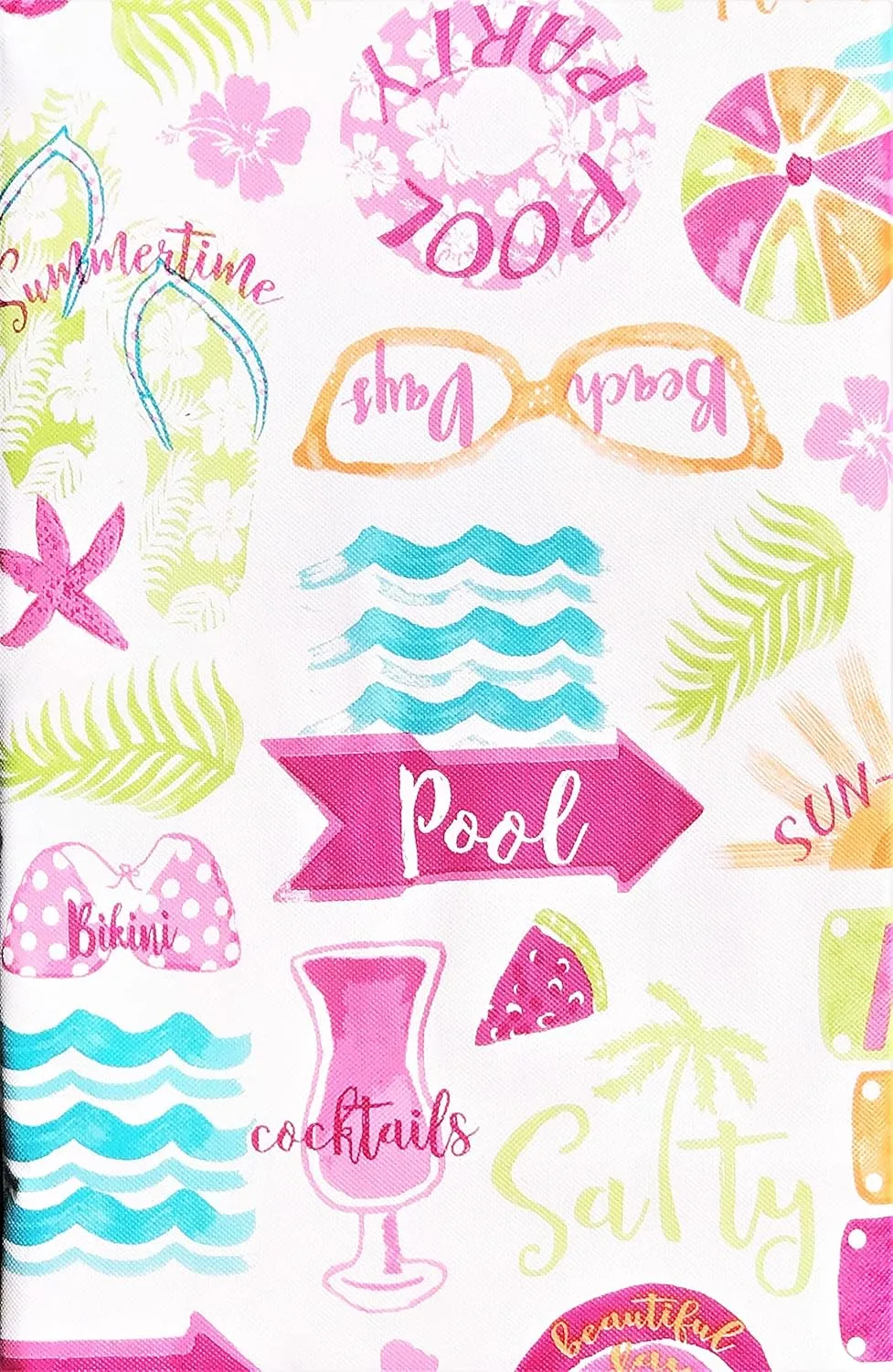Elrene Home Fashions Summer Fun Hawaiian Beach and Pool Fun Vinyl Flannel Back Tablecloth (52x 90 Oblong), 52 inches x 90 inches Oblong
