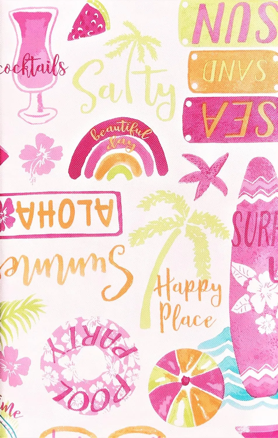 Elrene Home Fashions Summer Fun Hawaiian Beach and Pool Fun Vinyl Flannel Back Tablecloth (52x 90 Oblong), 52 inches x 90 inches Oblong
