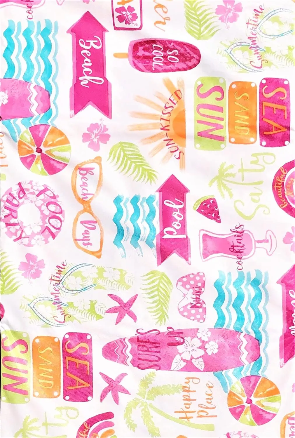 Elrene Home Fashions Summer Fun Hawaiian Beach and Pool Fun Vinyl Flannel Back Tablecloth (52x 90 Oblong), 52 inches x 90 inches Oblong