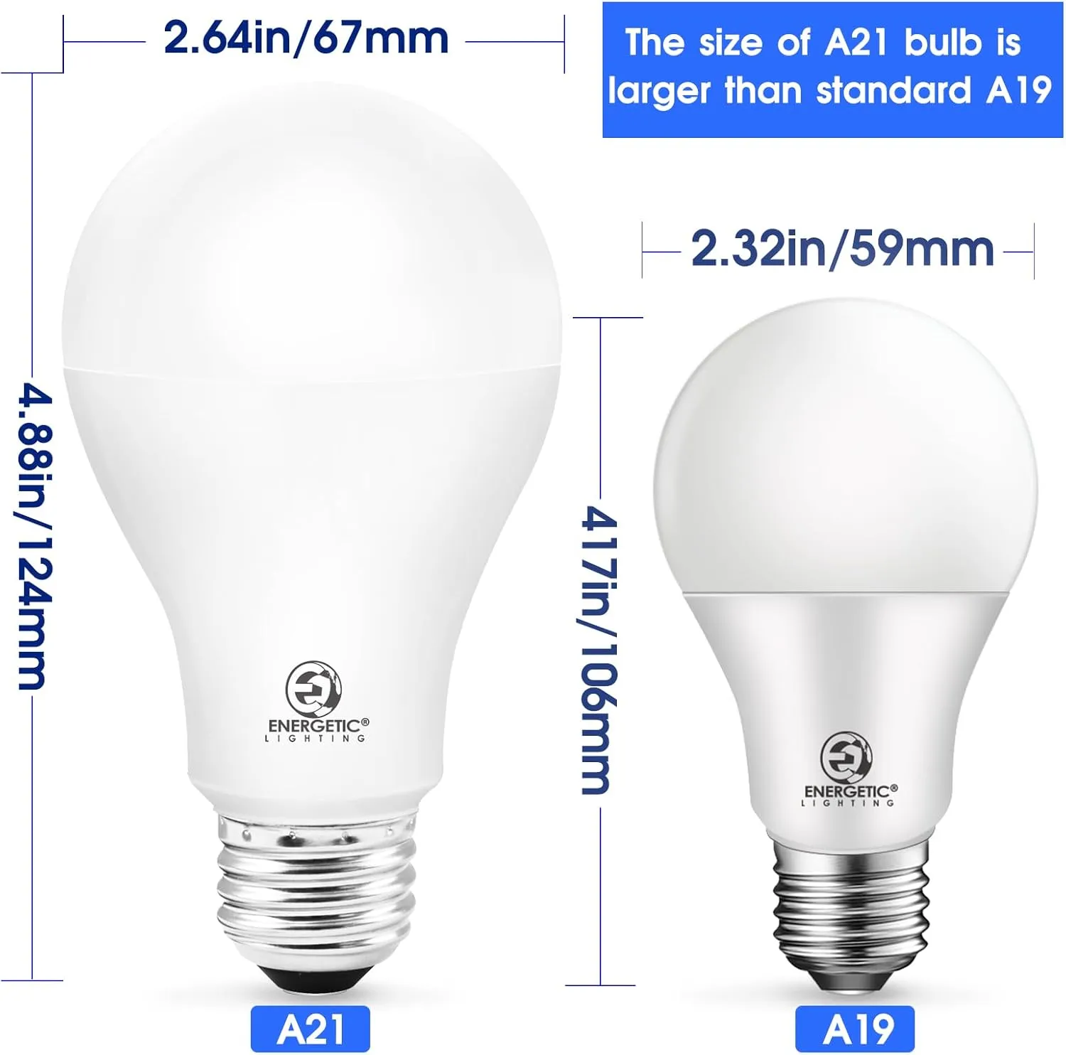 ENERGETIC SMARTER LIGHTING Dimmable A21 LED Bulb, 150 Watt Equivalent, 2600LM Super Bright Light Bulbs, Soft White 2700K, E26 Standard Base, UL Listed, Damp Rated, 4 Pack