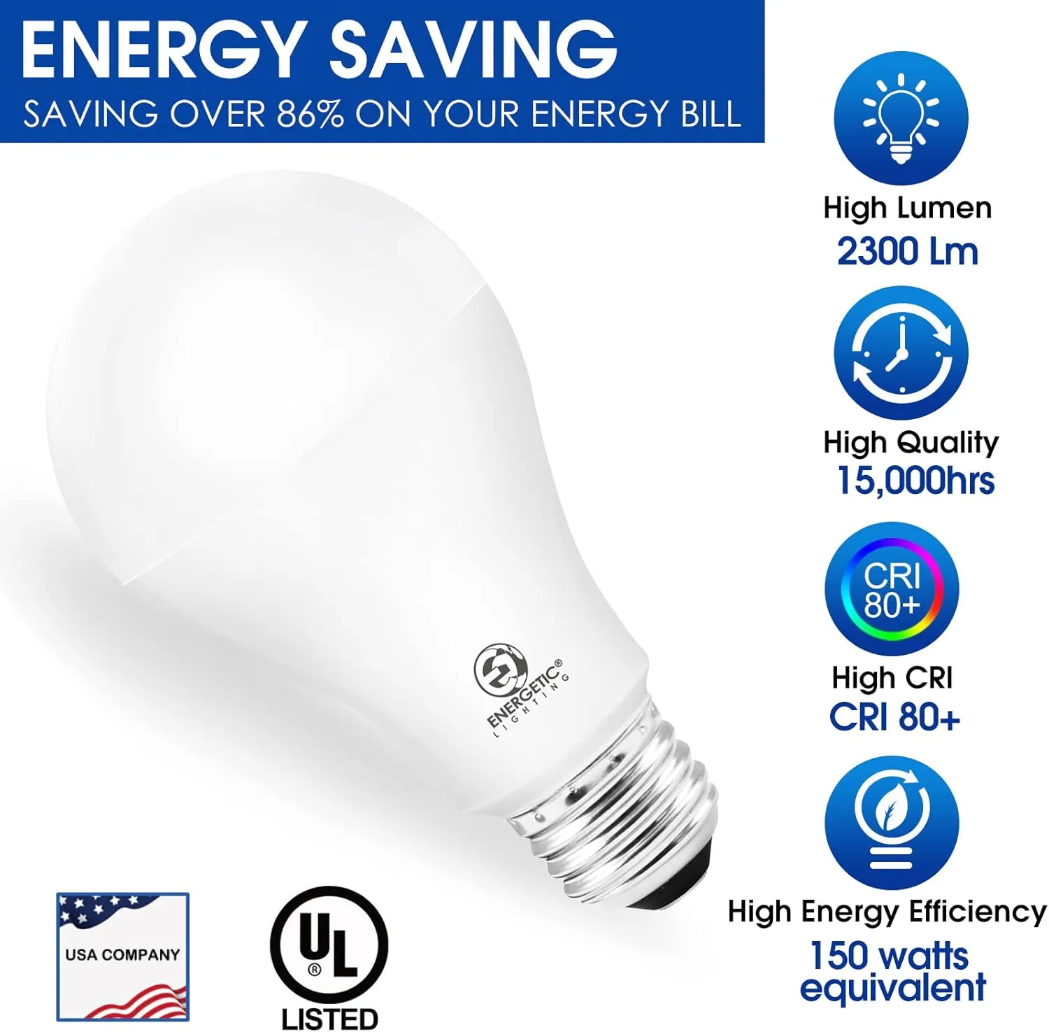 ENERGETIC SMARTER LIGHTING Dimmable A21 LED Bulb, 150 Watt Equivalent, 2600LM Super Bright Light Bulbs, Soft White 2700K, E26 Standard Base, UL Listed, Damp Rated, 4 Pack