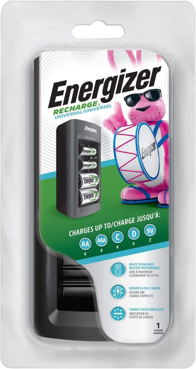 Energizer Rechargeable Battery Charger for C Cell, D Cell, AA, AAA, and 9V Rechargeable Batteries