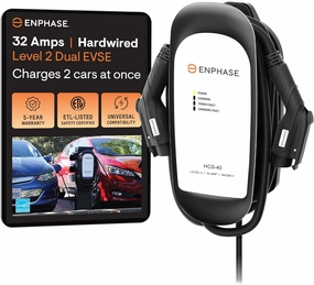 Enphase Level 2 Dual EV Charger, Safety Certified, 32 Amp, 240v, Hardwired, 25ft Cables, J1772, Compatible with US Electric Vehicles, HCS-D40 Home Electric Car Charging Station - formerly ClipperCreek
