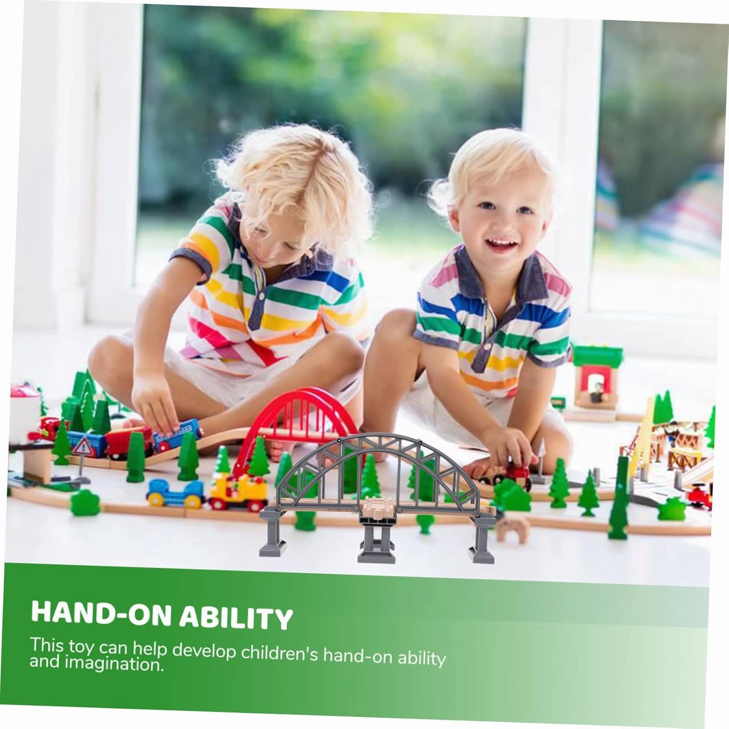 ERINGOGO Kids Toy Train Accessory Playset Wooden Bridge Develop Creative Thinking Fine Motor Skills
