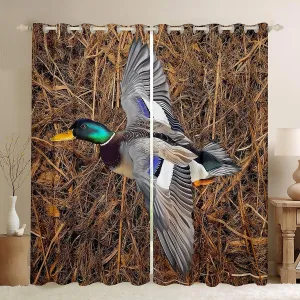 Erosebridal Mallard Duck Curtains 2 Panels,52" W x 84" L Rustic Farmhouse Blackout Curtains Woodland Tree Branches Leaves Window Curtains & Drapes Vintage Jungle Cabin Decor Window Treatments