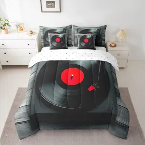Erosebridal Music Theme Comforter 7 Pieces Musical Cd Disc Bedding Set Full,Music Instrument Print Bed in A Bag,Jazz Music for Home Bedding Comforters,Black