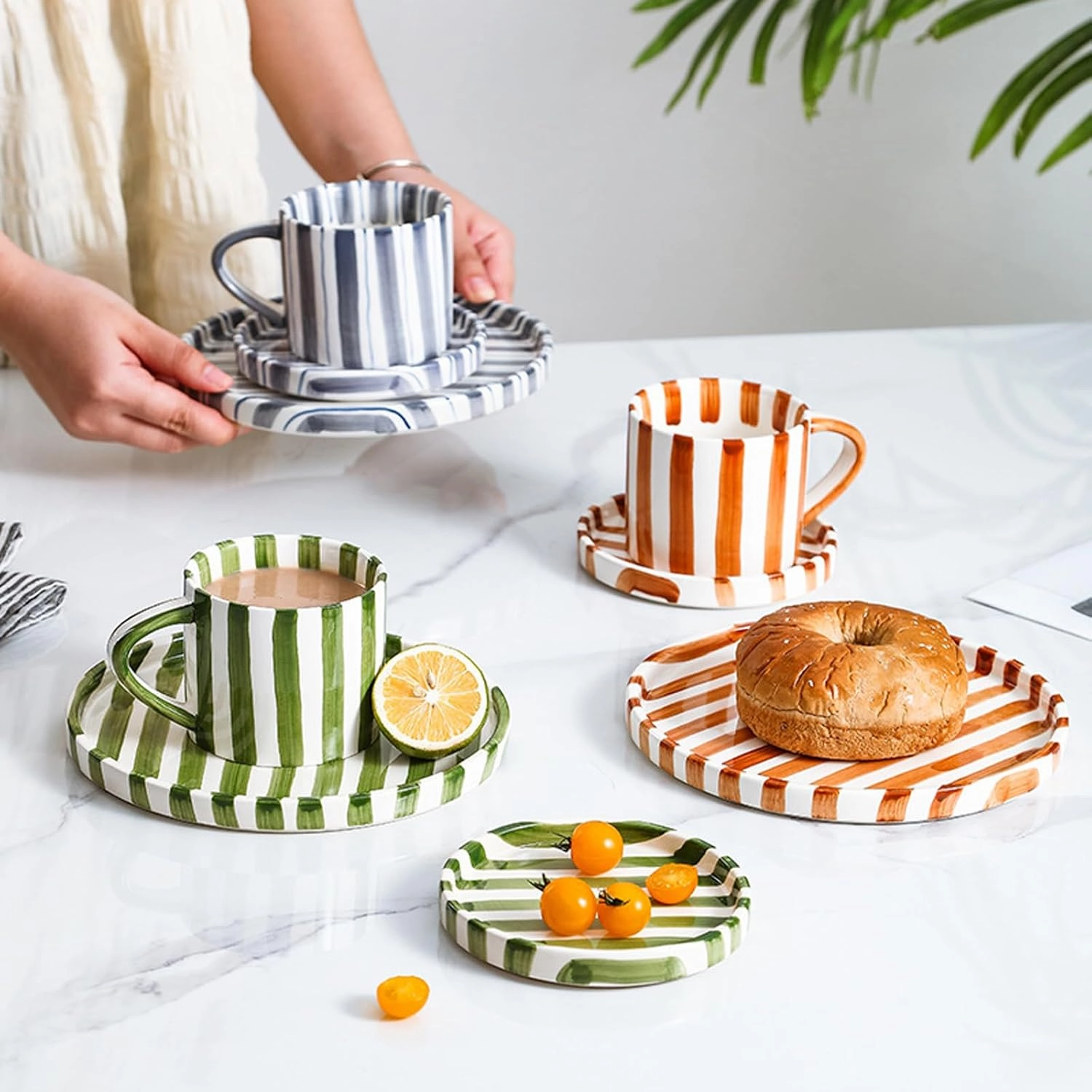 Espresso Cups Ceramic Coffee Mug Series European Striped Dot Coffee Cup And Saucer Mug Cake Plate Afternoon Tea Set Tea Cup And Saucer,D
