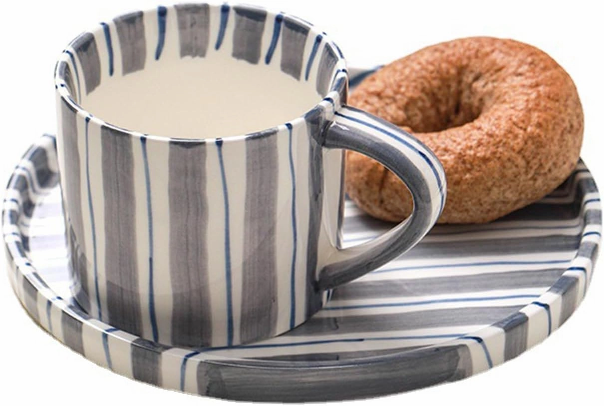 Espresso Cups Ceramic Coffee Mug Series European Striped Dot Coffee Cup And Saucer Mug Cake Plate Afternoon Tea Set Tea Cup And Saucer,D