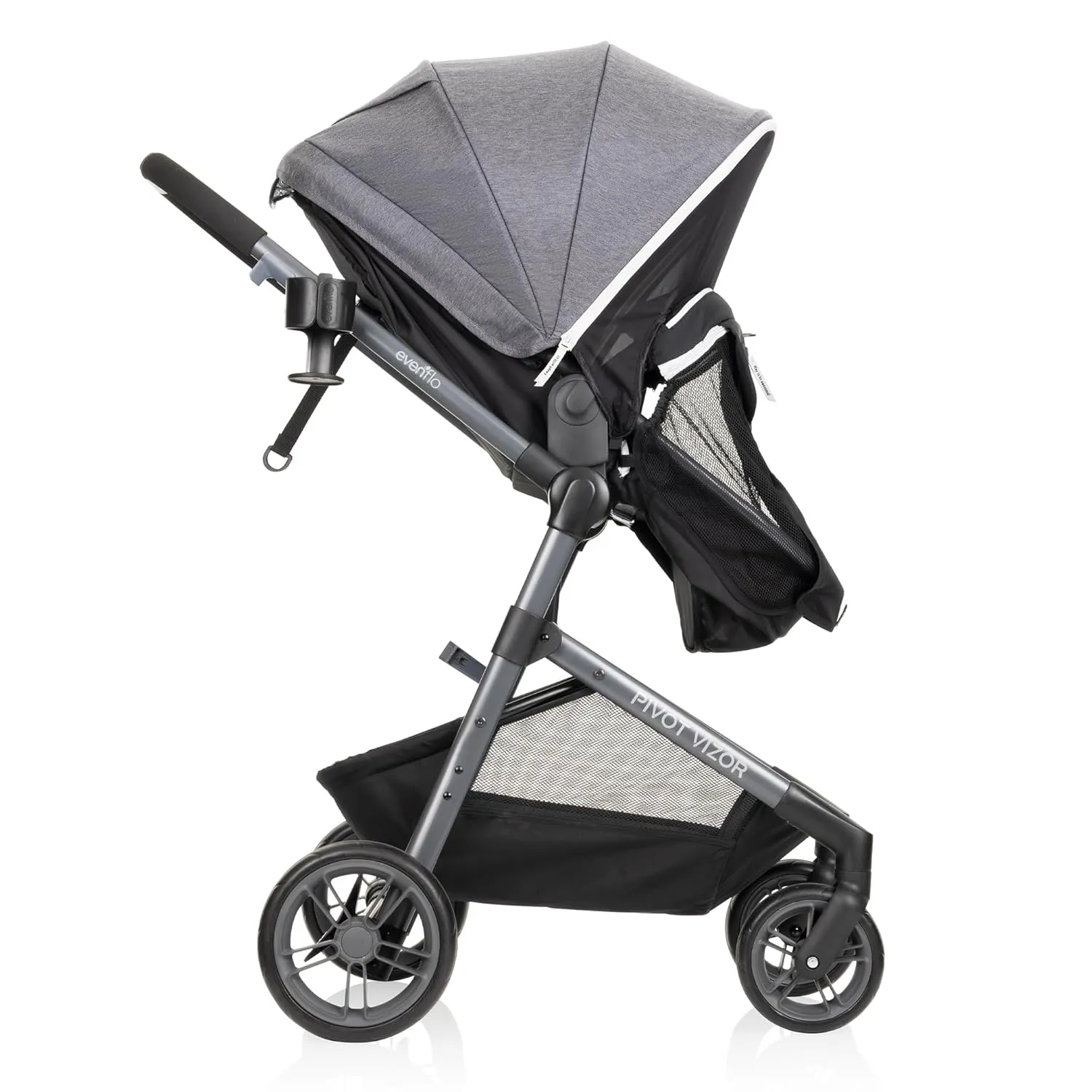 Evenflo Pivot Vizor Modular Reversible Stroller Travel System with LiteMax Infant Car Seat, Available in 6 Modes, Chasse Black