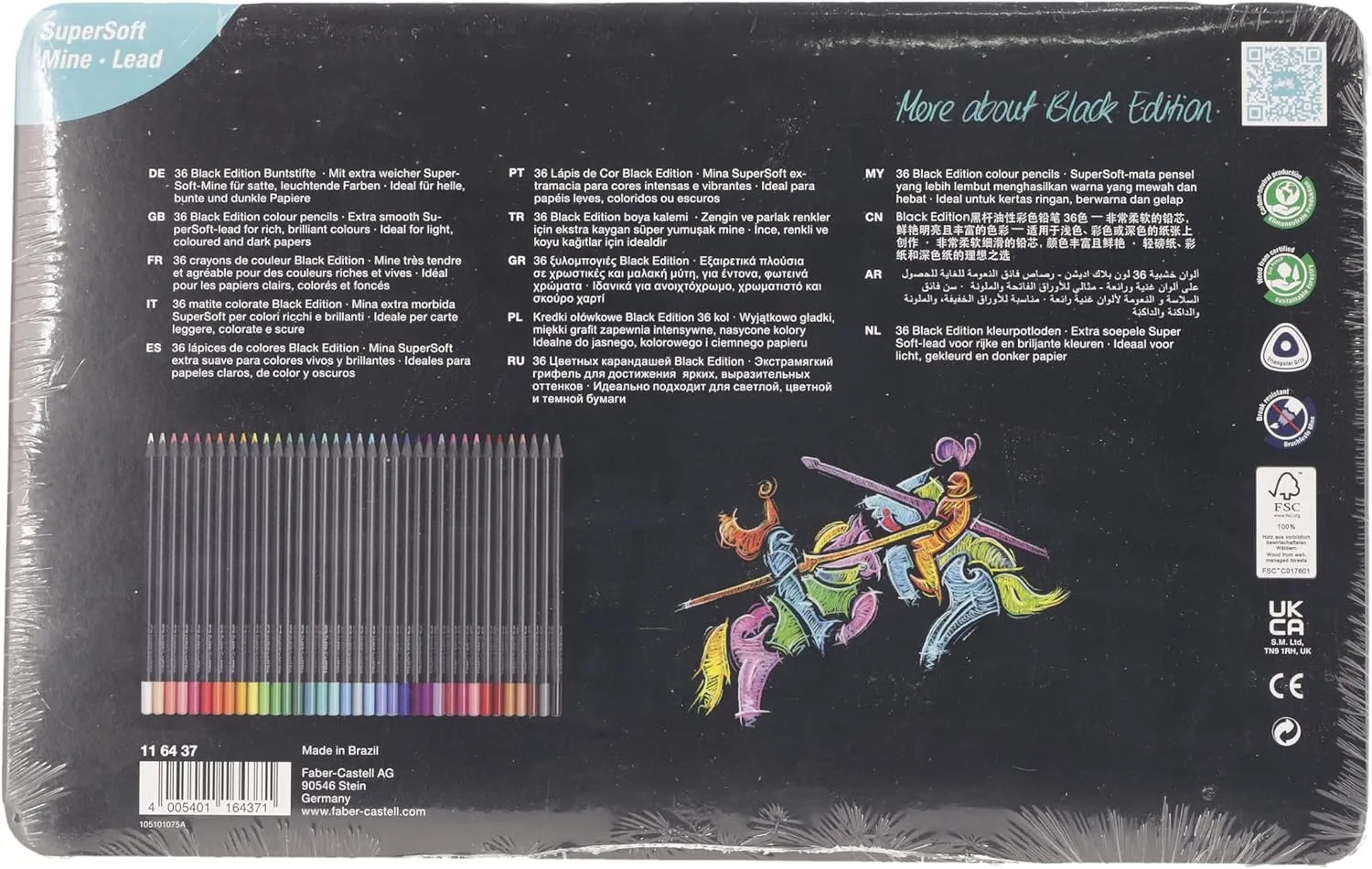 Faber Castell Colouring Pencils Black Edition, tin of 36 tin of 12