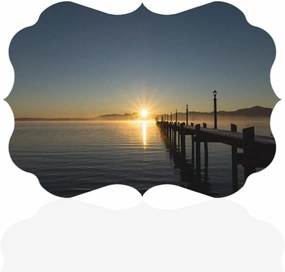 Fastasticdeals Horizontal Home Decor Wall Sign Chiemsee Bavaria Germany Sunset Wooden Bridge Art Picture Frame Benelux Shape 7x5Inches