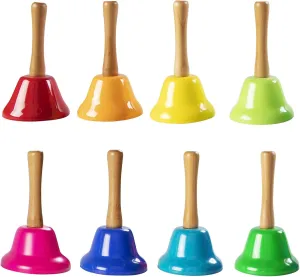 Fat Brain Toys Rainbow Music Hand Bells with Wood Handles - Musical Toy for Preschoolers