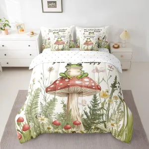 Feelyou Frog Comforter Set with Sheets King Size Cute Bed in a Bag Funny Animal Theme 7 Pieces Bedding Set Bluish White Bed Set Room Decor Small Animall
