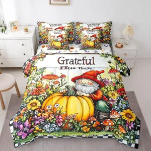 Feelyou Happy Fall Y'all 7 Piece Bedding Set King Fall Pumpkin Bedding Bed Set Includes Comforter, Sheet Set, Pillowcases & Pillow Covers Set Decor Thanksgiving Bed in a Bag Dwarf Floral Mushroom