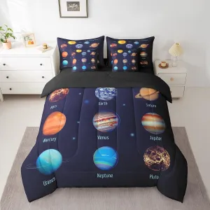 Feelyou Solar System Planets Bed in A Bag for Girls Boys Kids Outer Space Universe Planet Comforter Set 7 Pieces Queen Size Blue Galaxy Room Decorative Bedding Set Astronomy Bed Set with Sheets