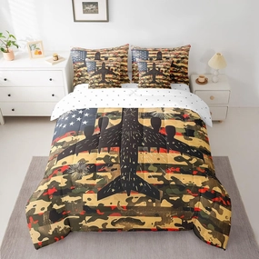 Feelyou 7 Piece Camo Airplane Bed in a Bag Full Cartoon Aircraft Sheet Set American Flag for Boys Girls Kids Stars Stripes Bedding Comforter Flying Plane Cushion Covers
