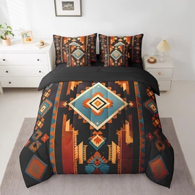 Feelyou Boho 7 Pieces Bedding Set Queen Size Western Decor Comforter Set with Sheets for Kids Boys Girls Southwest Native American Design Bed in a Bag Southwestern Geometric Bed Set