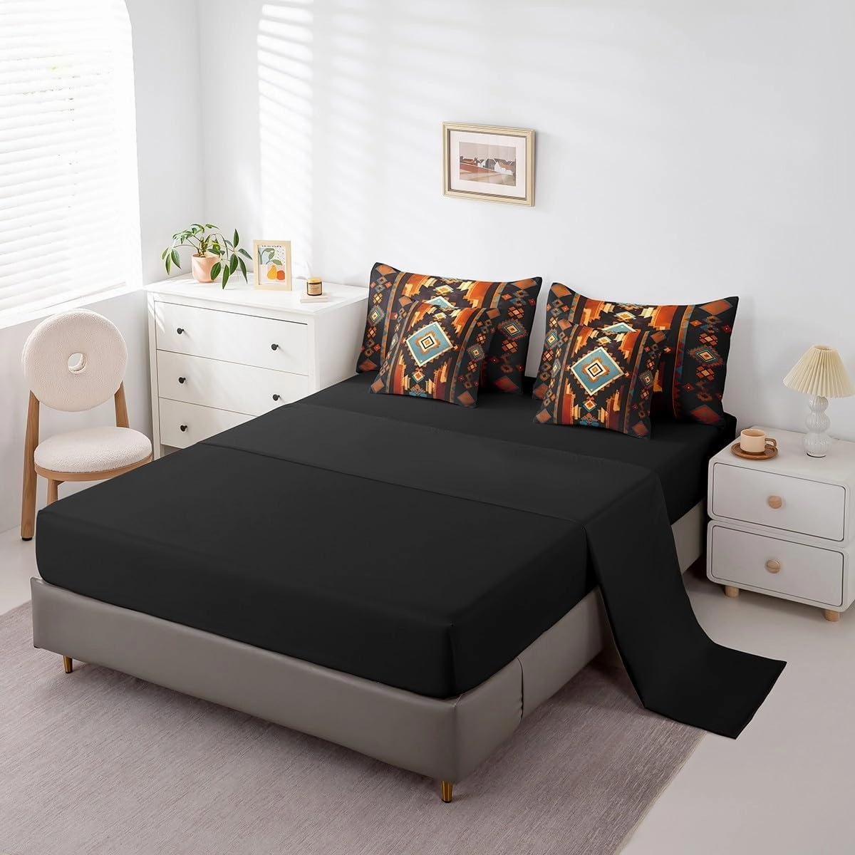 Feelyou Boho 7 Pieces Bedding Set Queen Size Western Decor Comforter Set with Sheets for Kids Boys Girls Southwest Native American Design Bed in a Bag Southwestern Geometric Bed Set