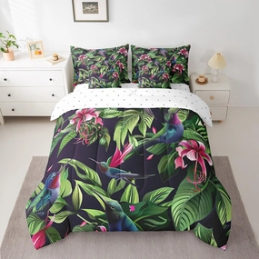 Feelyou Hummingbird 7 Pieces Bedding Set Boys Girls Tropical Birds King Comforter Set with Sheets Hummingbird Flowers Bed in a Bag Farmhouse Garden Bed Set Room Decor Blossoming Iris Flowers