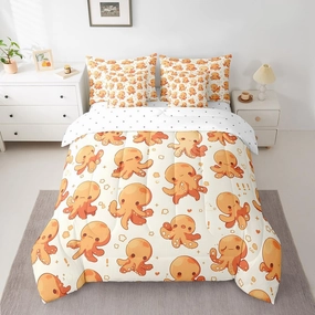 Feelyou Kids Octopus Full Comforter Set with Sheets Ocean Kraken 7 Pieces Bedding Set for Toddler Boys Girls Teens Tentacles Bed in a Bag Sealife Sea Animal Bed Set