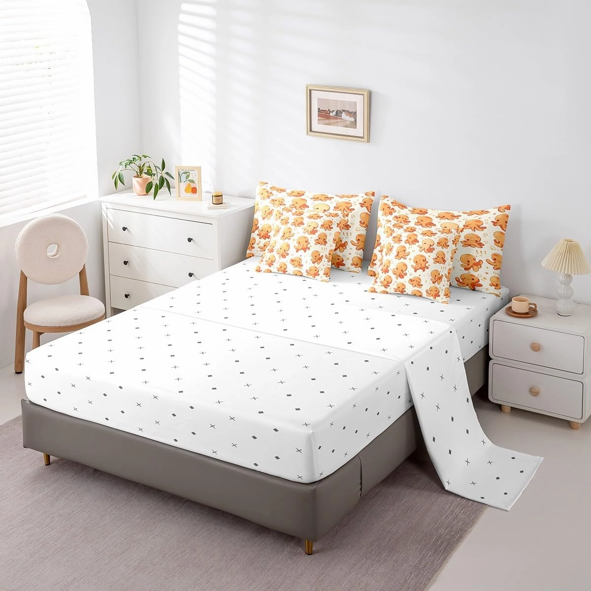 Feelyou Kids Octopus Full Comforter Set with Sheets Ocean Kraken 7 Pieces Bedding Set for Toddler Boys Girls Teens Tentacles Bed in a Bag Sealife Sea Animal Bed Set