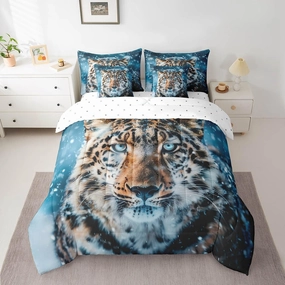 Feelyou Leopard Comforter Set with Sheets Full Size Kids Snow Bed in a Bag for Boys Girls Teens Wild Life 7 Pieces Bedding Set Breathable Reddish Blue Bed Set Room Decor